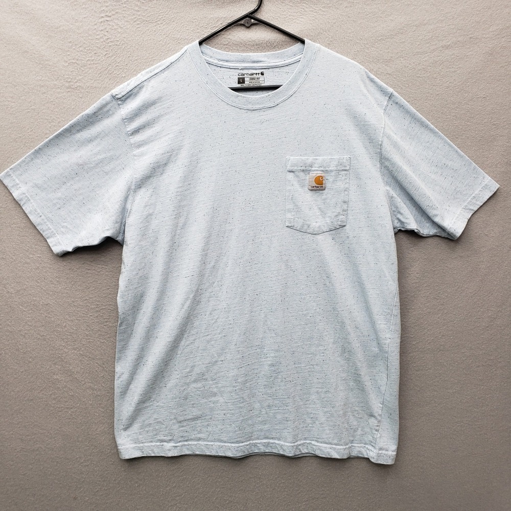 Carhartt Loose Fit Pocket Tee Shirt Light Blue Speckled Workwear Casual Size L